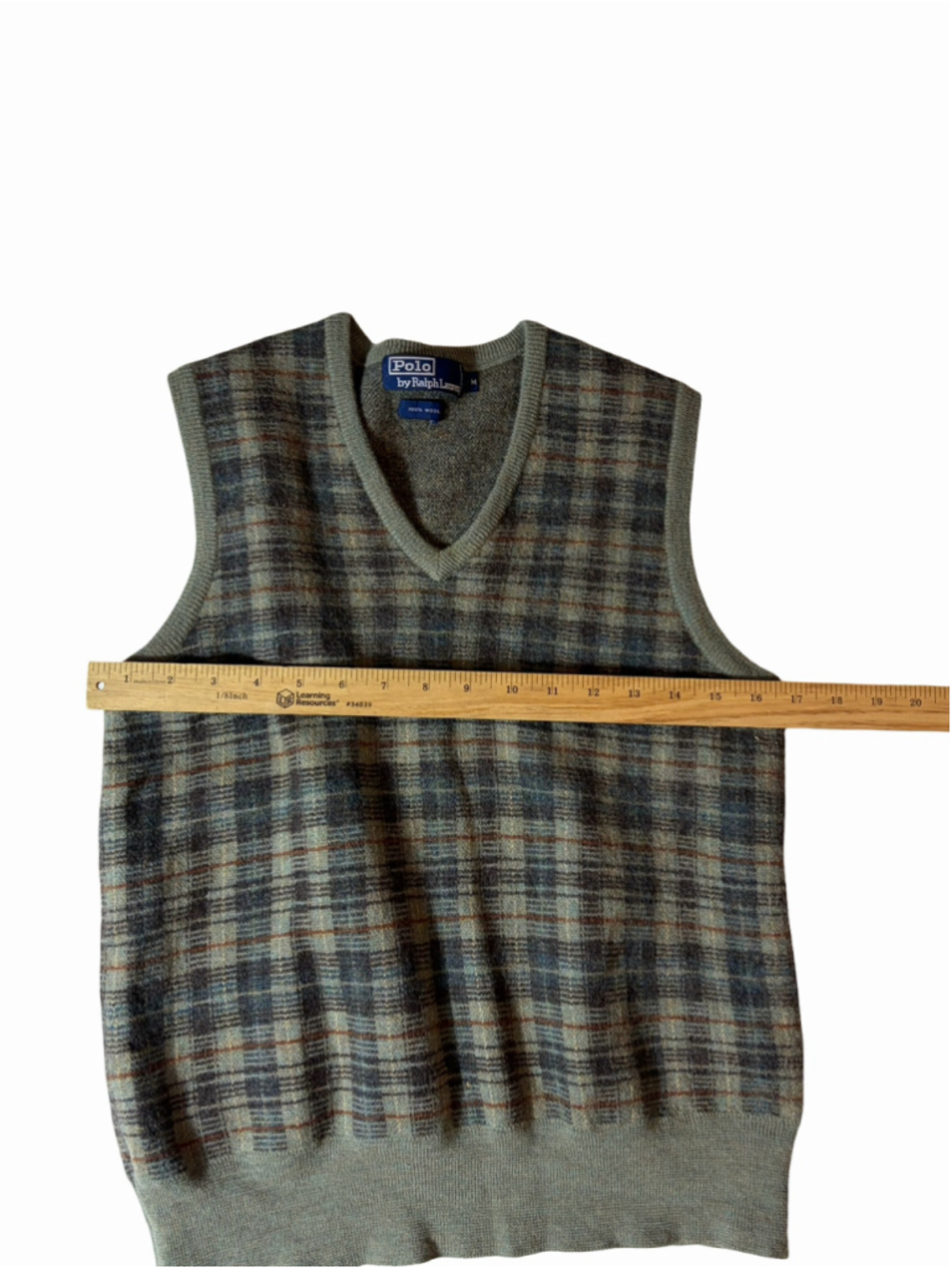 Polo Ralph Lauren Vintage 100% Wool Plaid Sweater Vest Medium Academia read - Picture 2 of 5